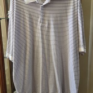 Hogan White Polo with Thin Navy Stripes